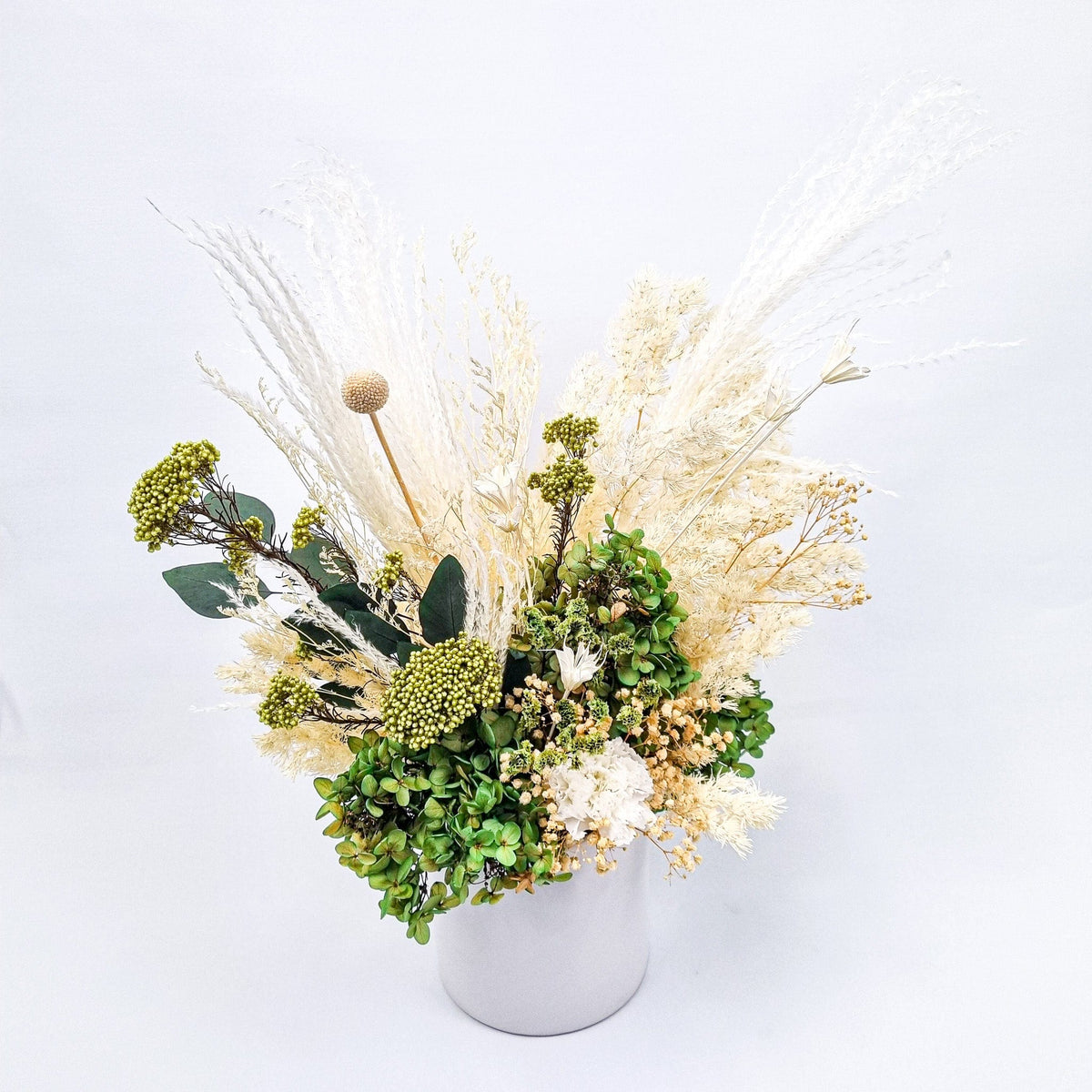 Fresh Spring Greens - Hydrangea & Acacia Eternal Vase Arrangements
