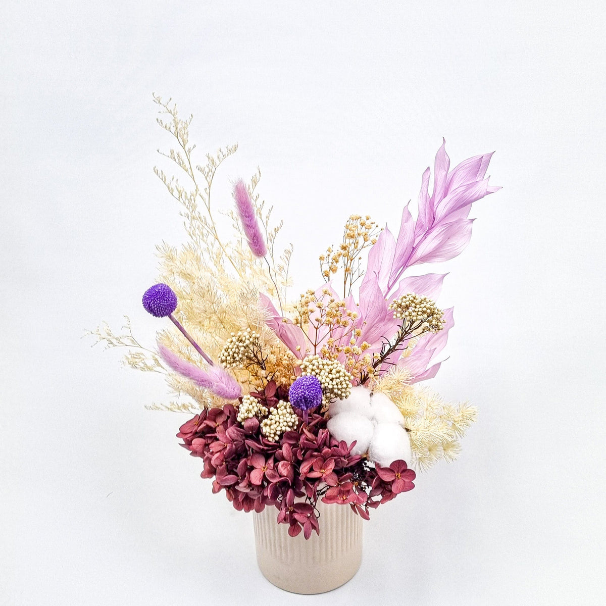 Whimsical Wonders - Hydrangea & Cotton Vase Arrangements